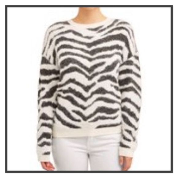 Time & Tru  XXL/2XG Zebra Print Fuzzy Pullover Sweater (20) - Picture 1 of 9
